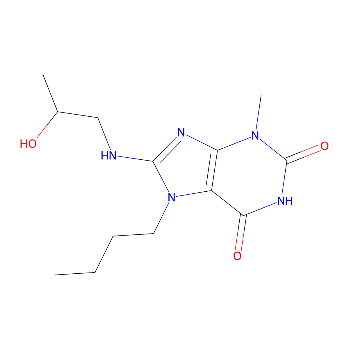 7-butyl-8-((2-hydroxypropyl)amino)-3-methyl-1H-purine-2,6(3H,7H)-dione molecular structure, CAS 1203299-81-3