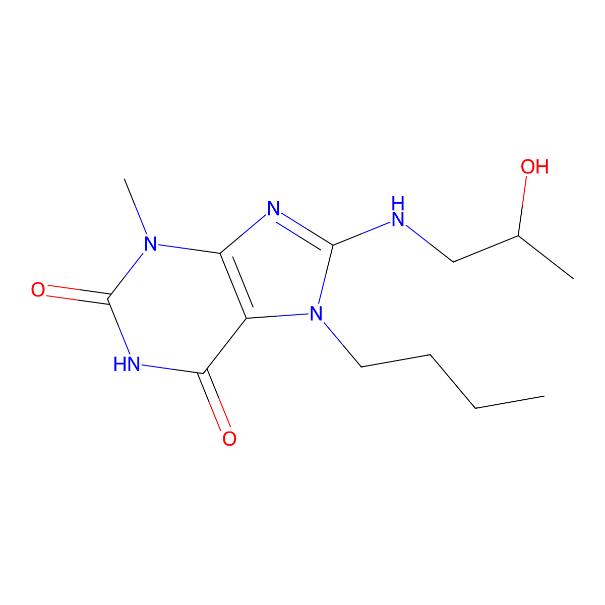 7-butyl-8-((2-hydroxypropyl)amino)-3-methyl-1H-purine-2,6(3H,7H)-dione molecular structure, CAS 1203299-81-3
