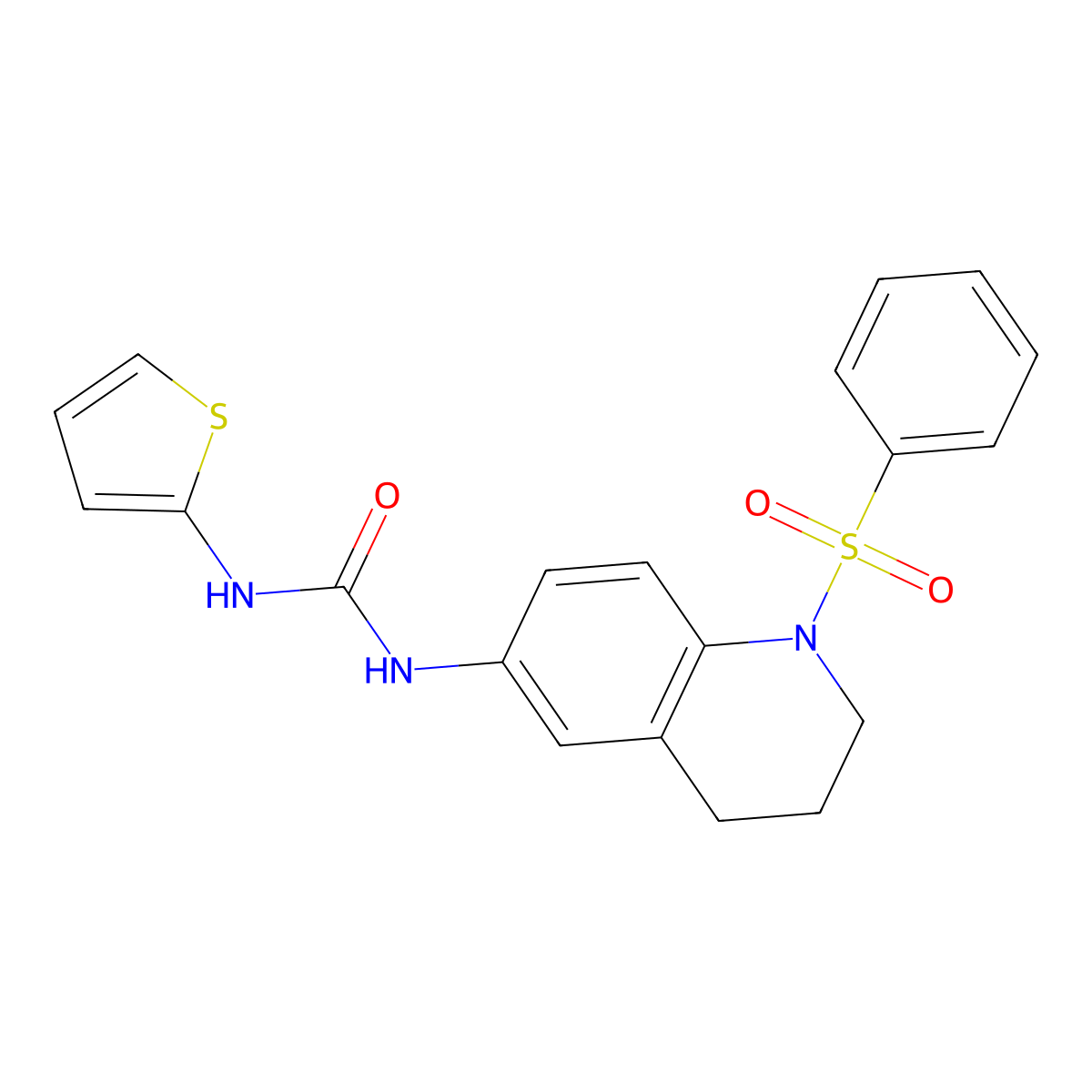 1-(1-(Phenylsulfonyl)-1,2,3,4-tetrahydroquinolin-6-yl)-3-(thiophen-2-yl)urea molecular structure, CAS 1203300-42-8