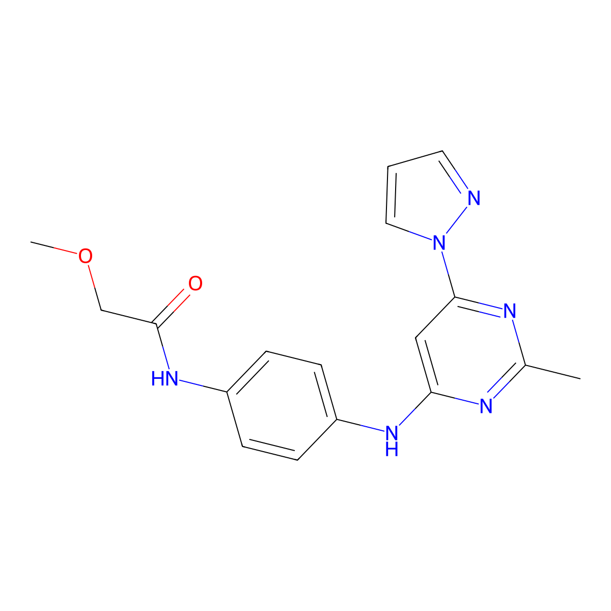2-methoxy-N-(4-{[2-methyl-6-(1H-pyrazol-1-yl)pyrimidin-4-yl]amino}phenyl)acetamide molecular structure, CAS 1203300-62-2