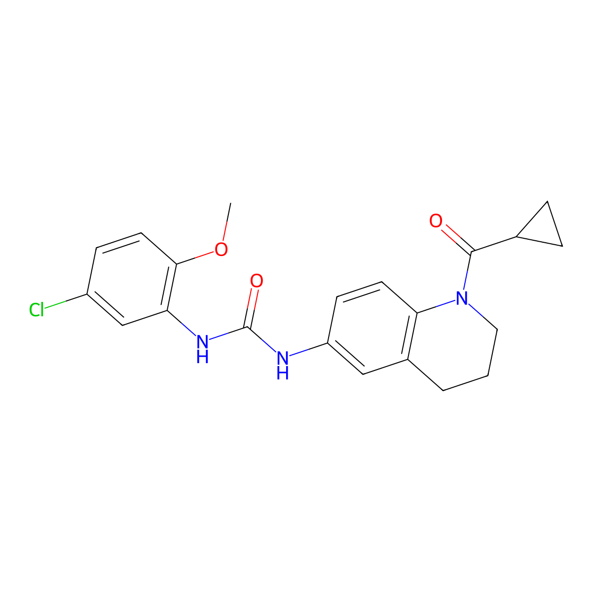 1-(5-Chloro-2-methoxyphenyl)-3-(1-(cyclopropanecarbonyl)-1,2,3,4-tetrahydroquinolin-6-yl)urea molecular structure, CAS 1203300-69-9
