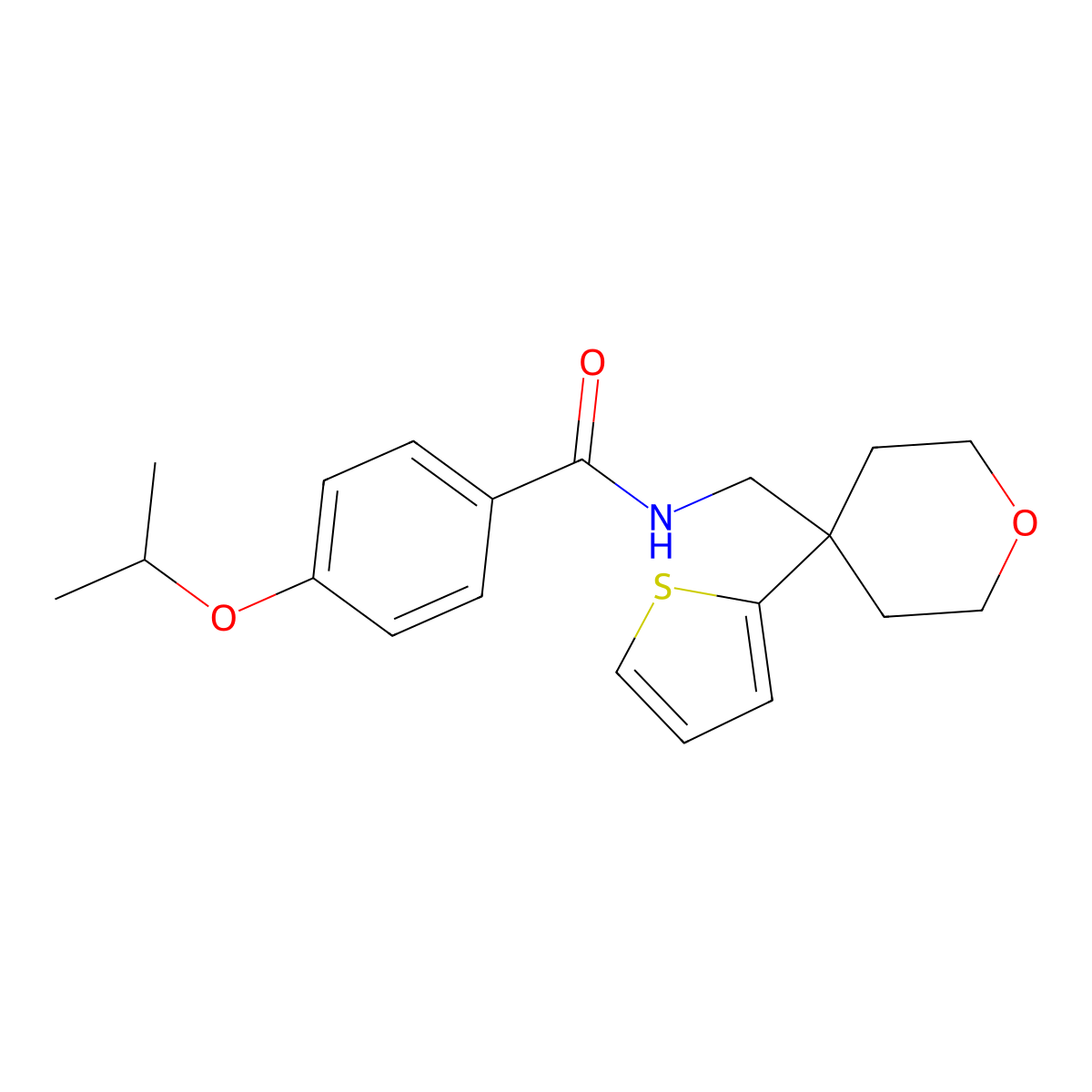4-isopropoxy-N-((4-(thiophen-2-yl)tetrahydro-2H-pyran-4-yl)methyl)benzamide molecular structure, CAS 1203301-35-2