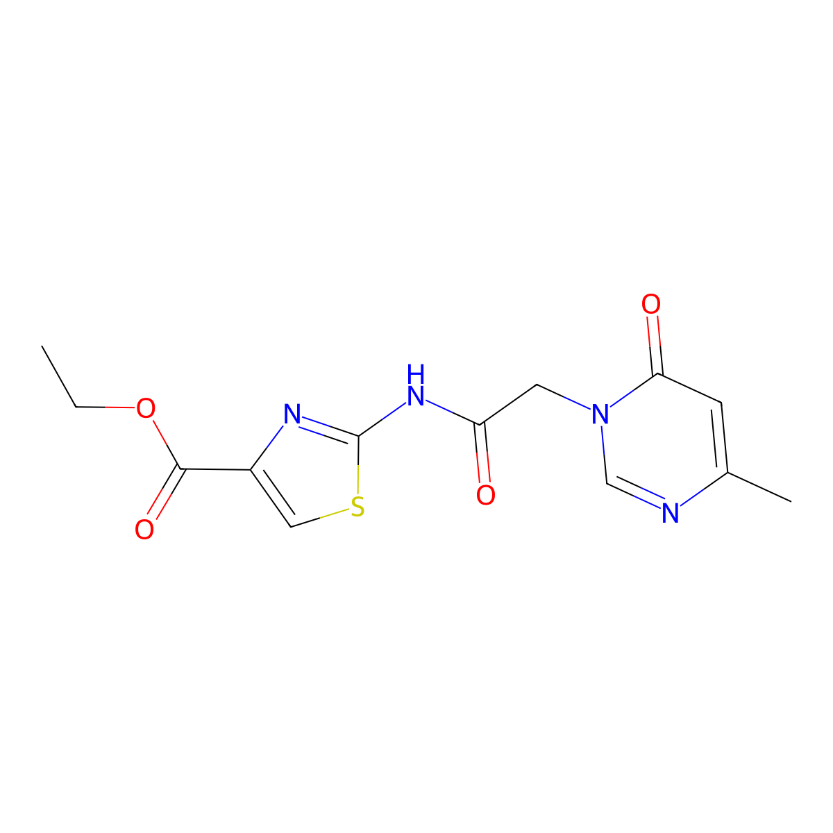 ethyl 2-(2-(4-methyl-6-oxopyrimidin-1(6H)-yl)acetamido)thiazole-4-carboxylate molecular structure, CAS 1203303-17-6