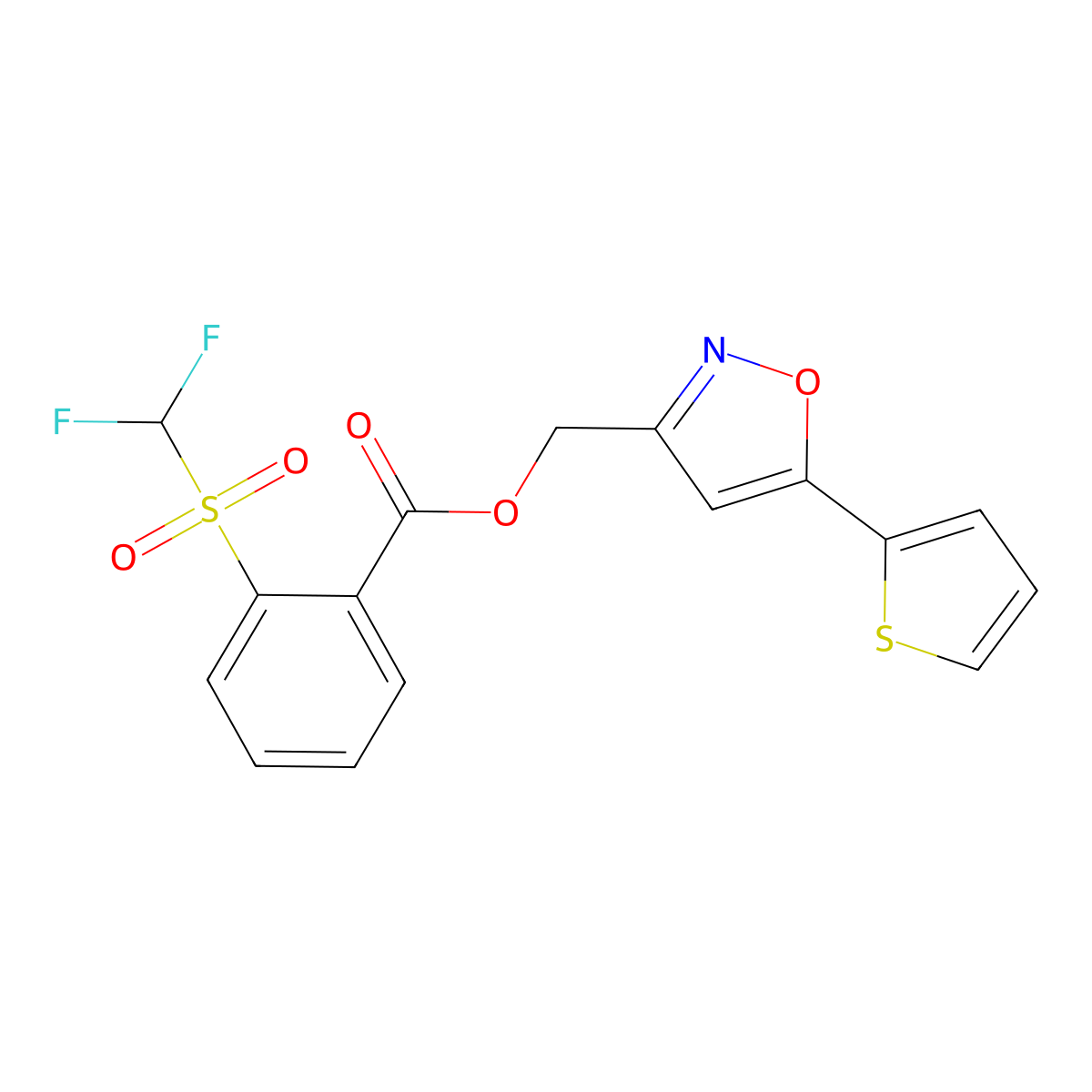 (5-(Thiophen-2-yl)isoxazol-3-yl)methyl 2-((difluoromethyl)sulfonyl)benzoate molecular structure, CAS 1203303-62-1