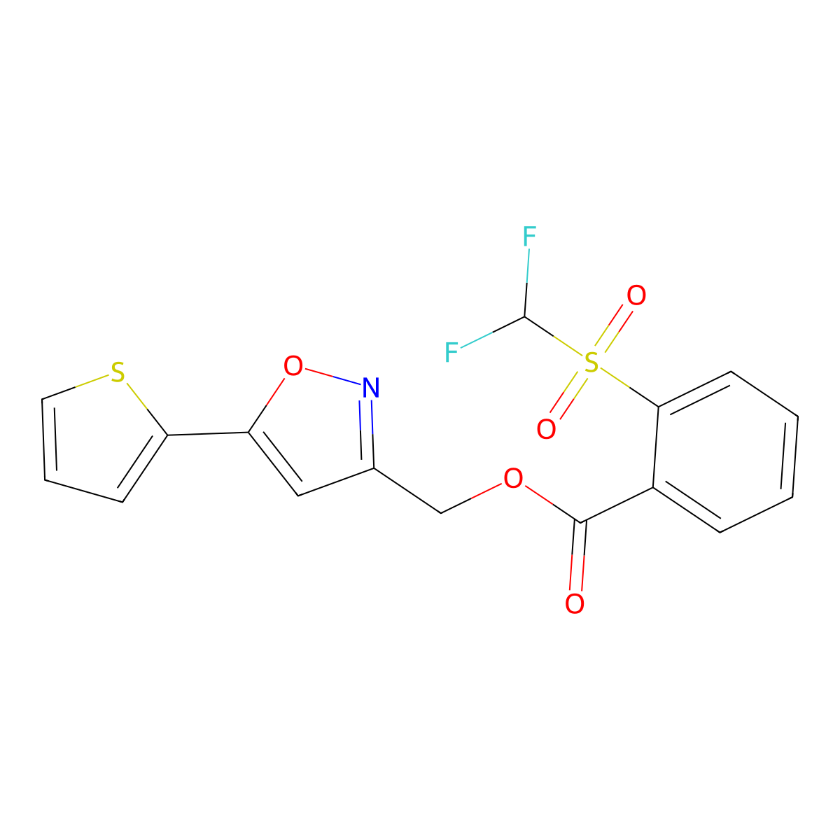 (5-(Thiophen-2-yl)isoxazol-3-yl)methyl 2-((difluoromethyl)sulfonyl)benzoate molecular structure, CAS 1203303-62-1