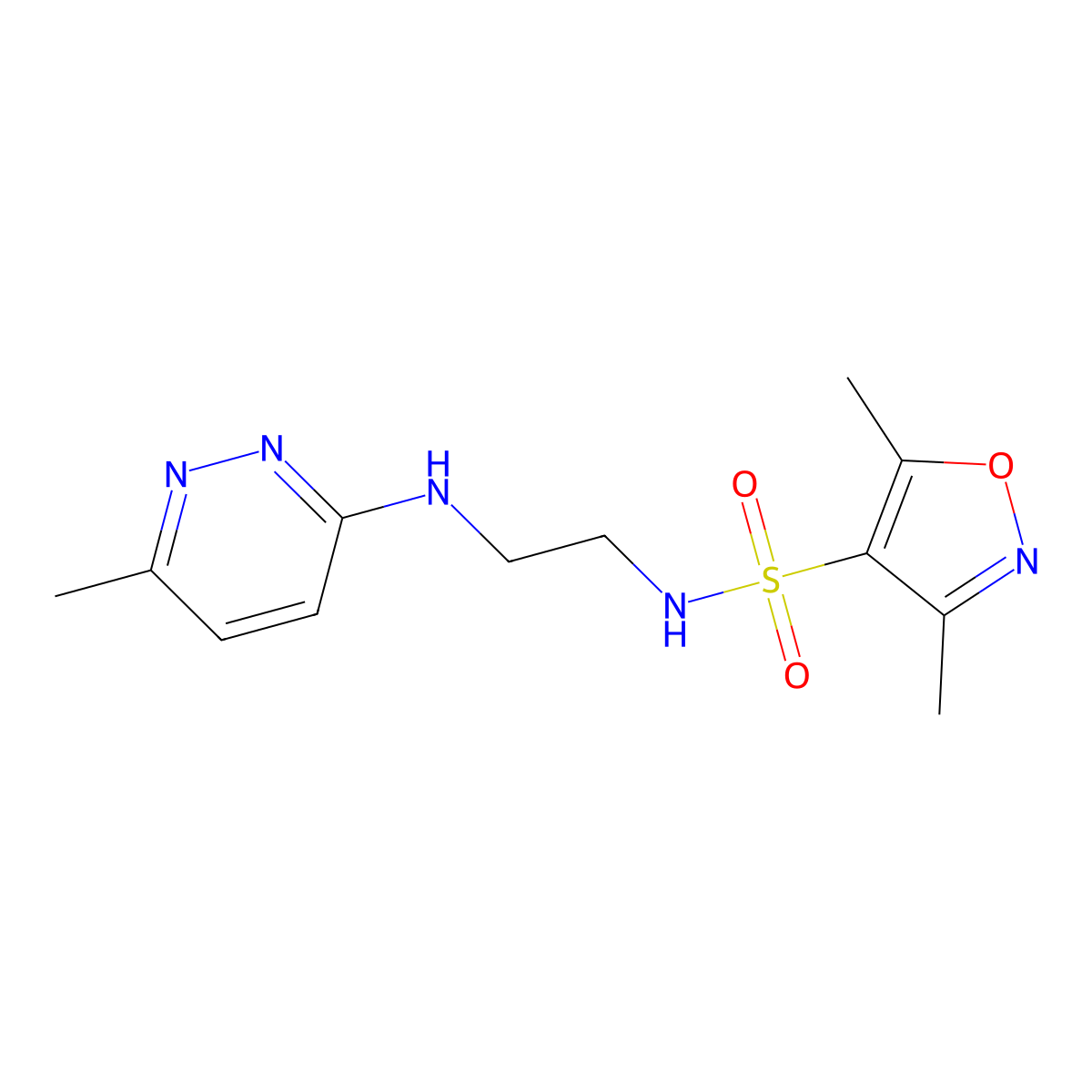 3,5-dimethyl-N-(2-((6-methylpyridazin-3-yl)amino)ethyl)isoxazole-4-sulfonamide molecular structure, CAS 1203304-05-5