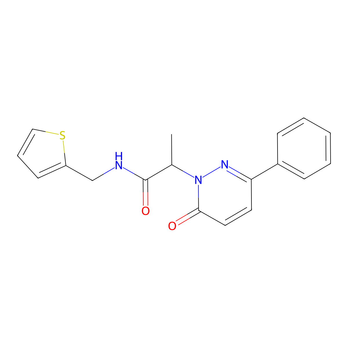 2-(6-oxo-3-phenyl-1,6-dihydropyridazin-1-yl)-N-[(thiophen-2-yl)methyl]propanamide molecular structure, CAS 1203305-40-1