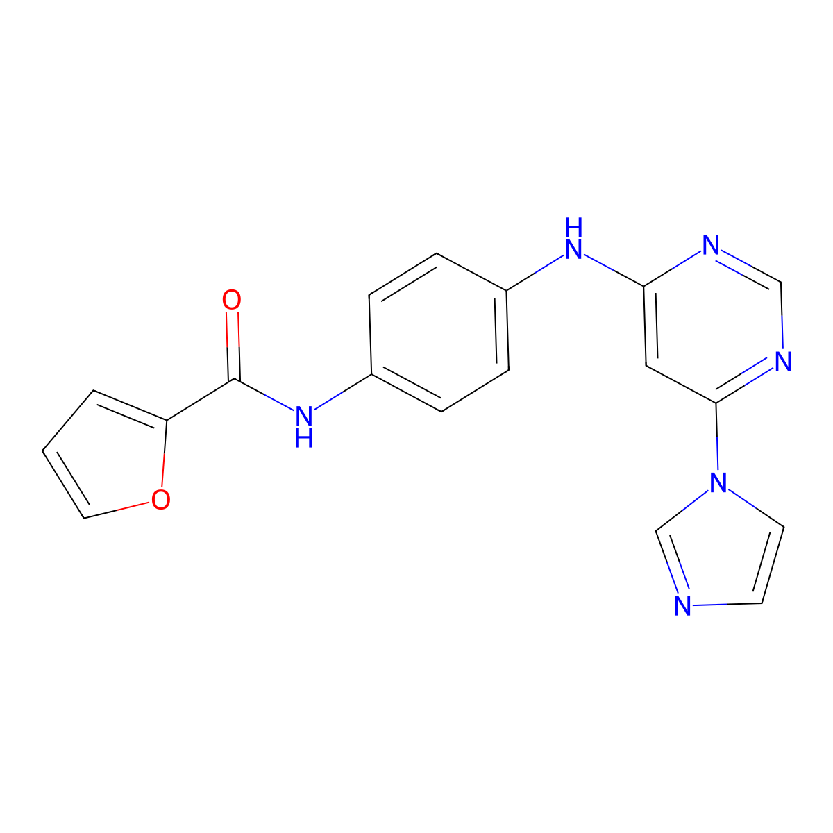N-(4-{[6-(1H-imidazol-1-yl)pyrimidin-4-yl]amino}phenyl)furan-2-carboxamide molecular structure, CAS 1203305-48-9