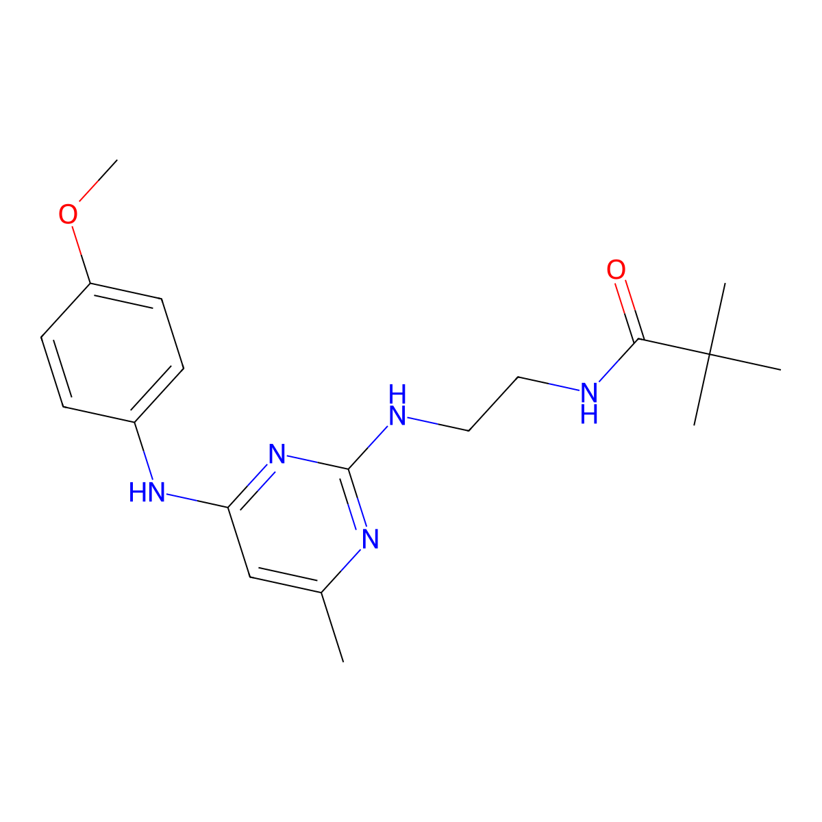N-(2-((4-((4-methoxyphenyl)amino)-6-methylpyrimidin-2-yl)amino)ethyl)pivalamide molecular structure, CAS 1203306-68-6