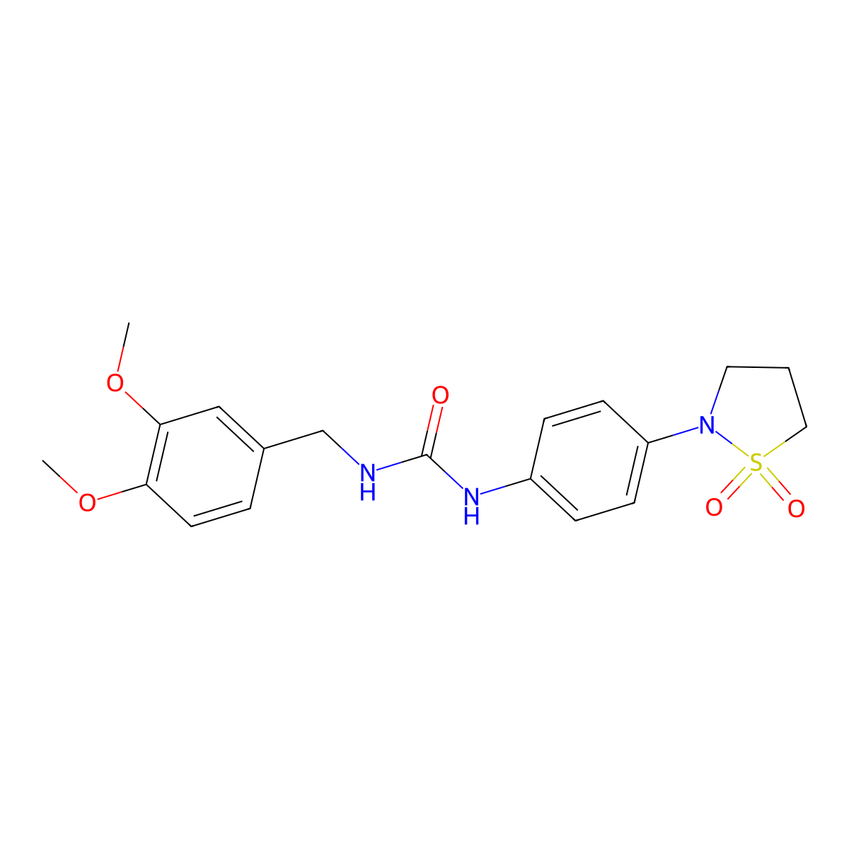 1-(3,4-Dimethoxybenzyl)-3-(4-(1,1-dioxidoisothiazolidin-2-yl)phenyl)urea molecular structure, CAS 1203307-17-8