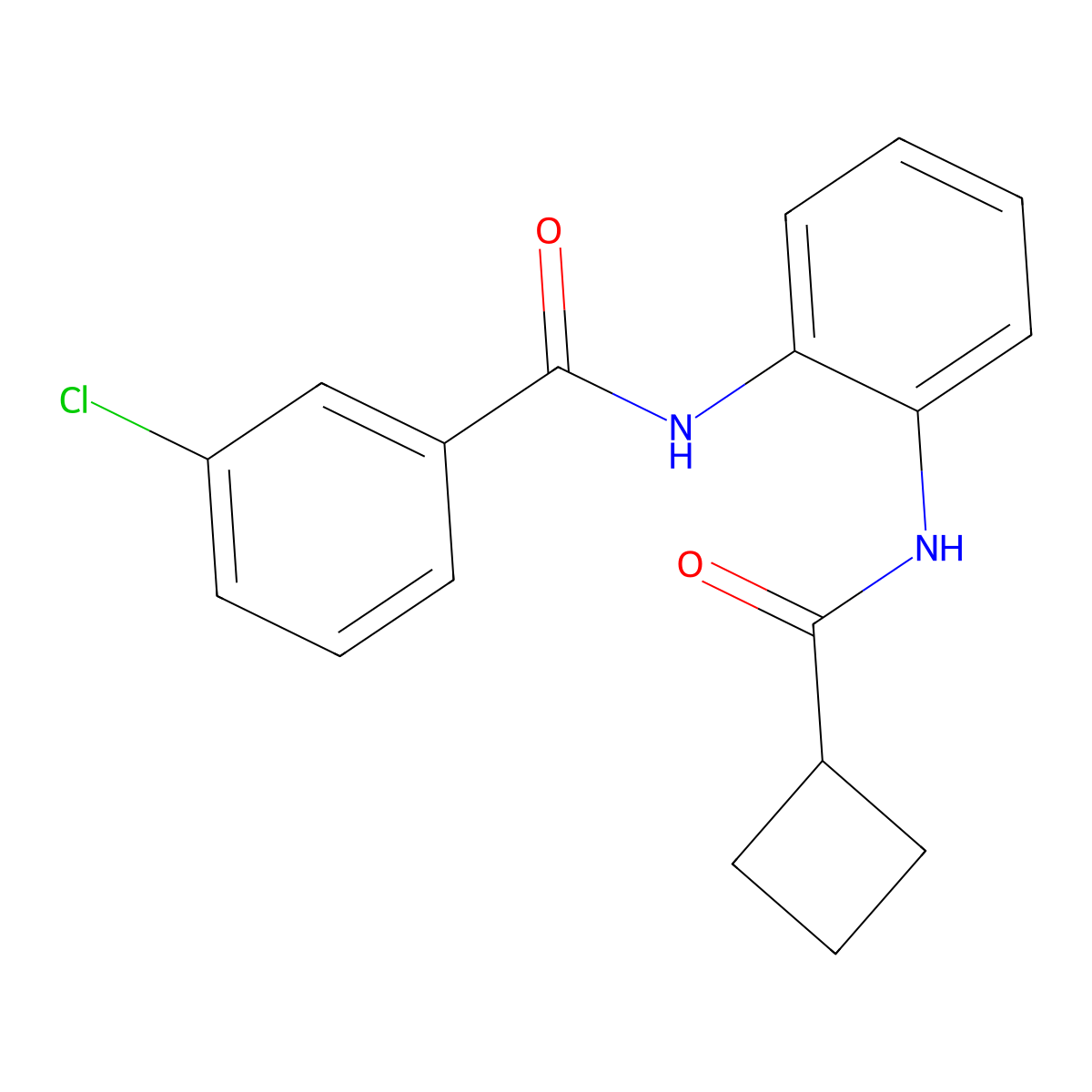 3-chloro-N-(2-(cyclobutanecarboxamido)phenyl)benzamide molecular structure, CAS 1203307-95-2