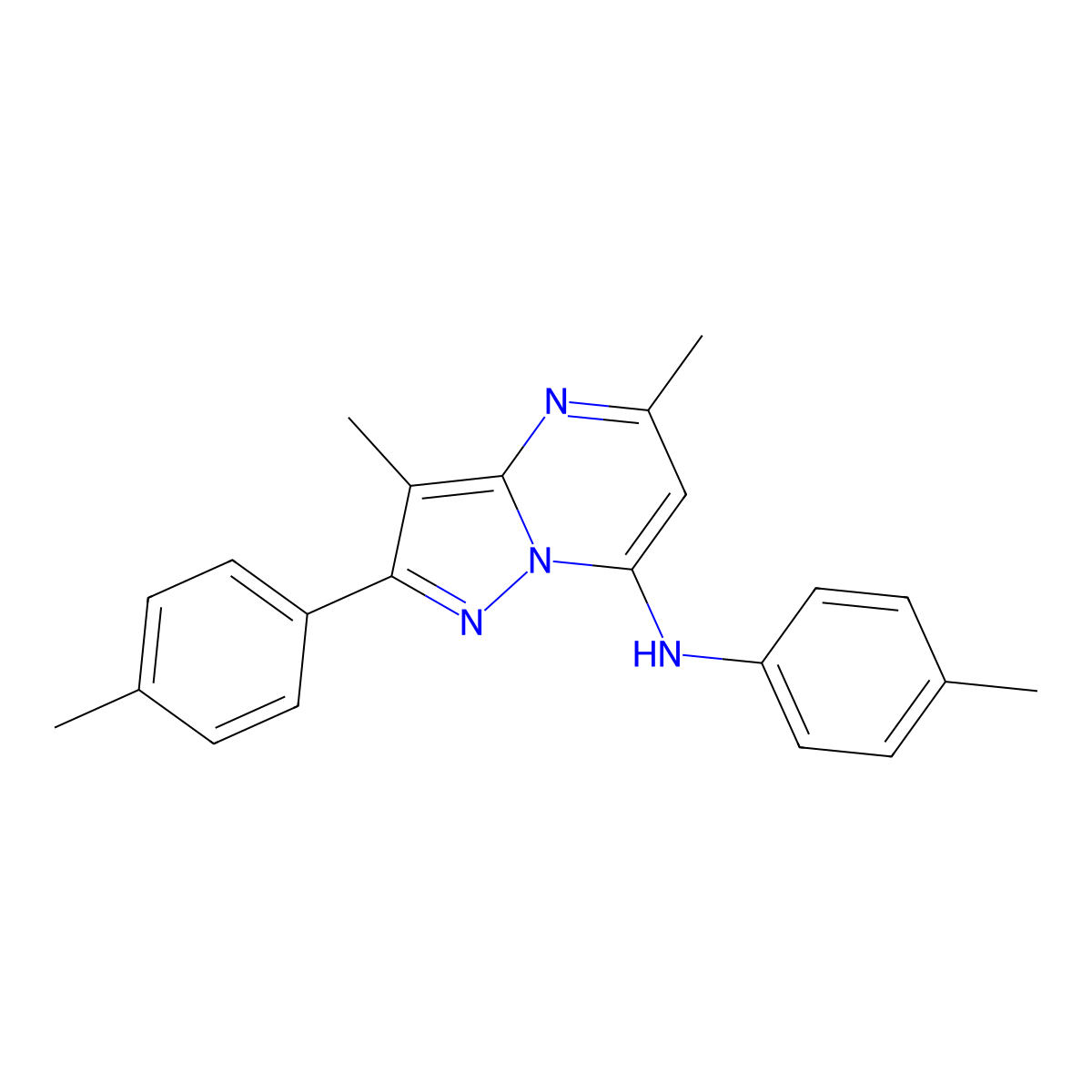 3,5-dimethyl-N,2-bis(4-methylphenyl)pyrazolo[1,5-a]pyrimidin-7-amine molecular structure, CAS 1203308-14-8