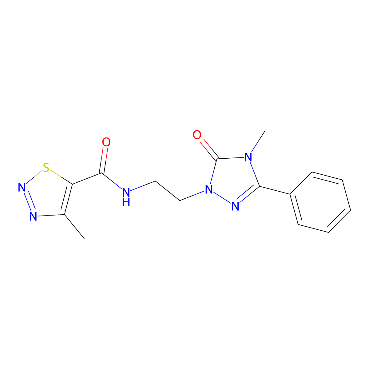 4-methyl-N-[2-(4-methyl-5-oxo-3-phenyl-4,5-dihydro-1H-1,2,4-triazol-1-yl)ethyl]-1,2,3-thiadiazole-5-carboxamide molecular structure, CAS 1203308-18-2