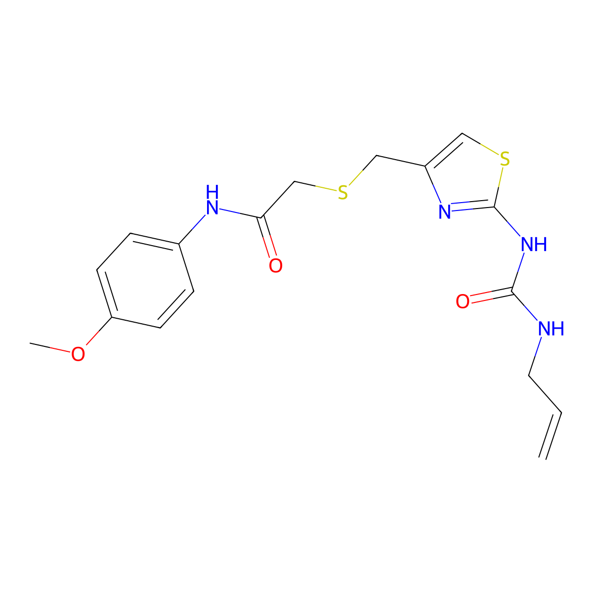 2-(((2-(3-allylureido)thiazol-4-yl)methyl)thio)-N-(4-methoxyphenyl)acetamide molecular structure, CAS 1203309-23-2