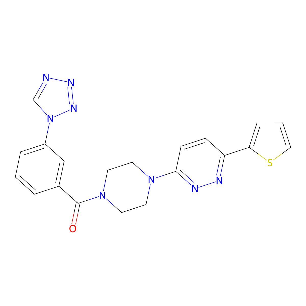 (3-(1H-tetrazol-1-yl)phenyl)(4-(6-(thiophen-2-yl)pyridazin-3-yl)piperazin-1-yl)methanone molecular structure, CAS 1203310-21-7