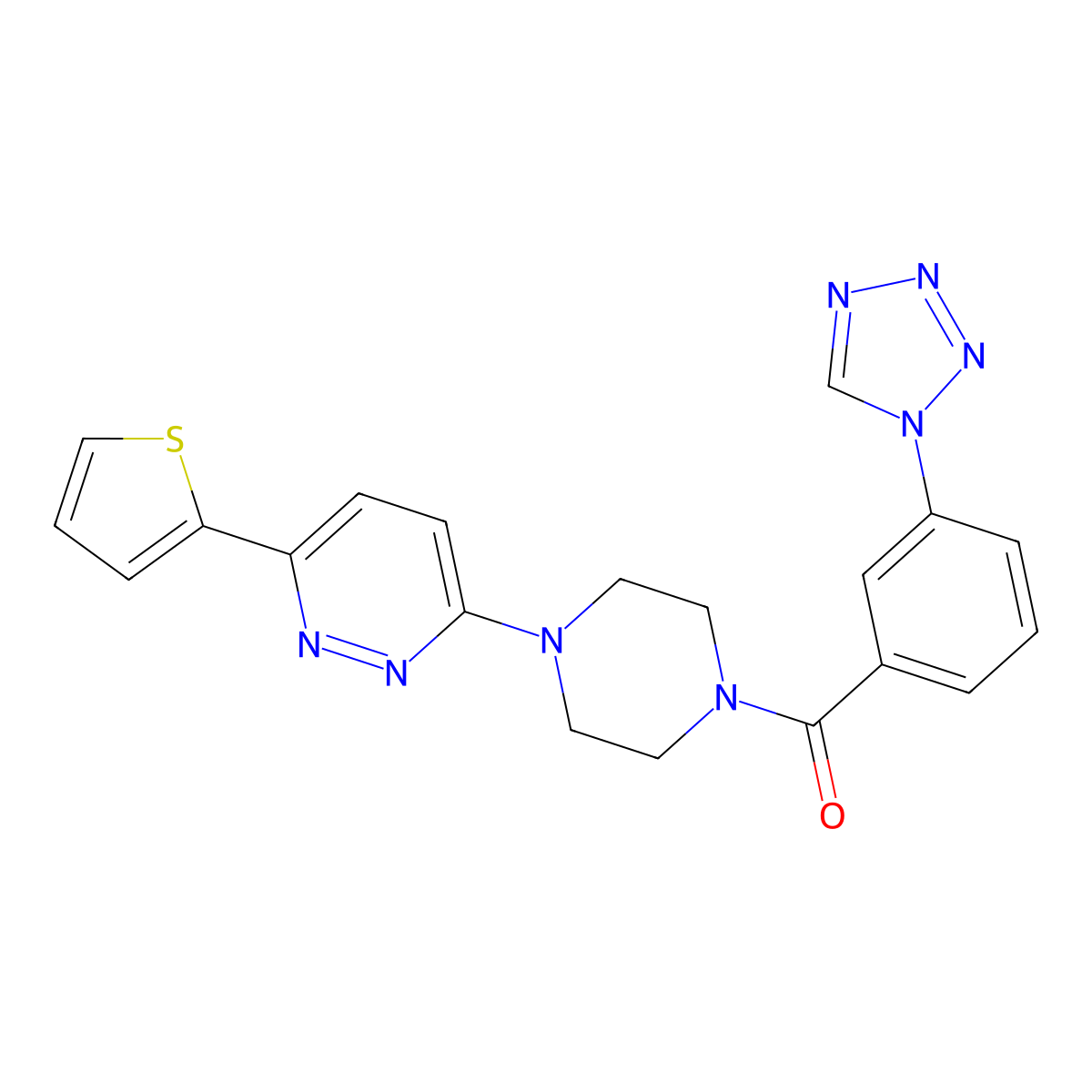 (3-(1H-tetrazol-1-yl)phenyl)(4-(6-(thiophen-2-yl)pyridazin-3-yl)piperazin-1-yl)methanone molecular structure, CAS 1203310-21-7