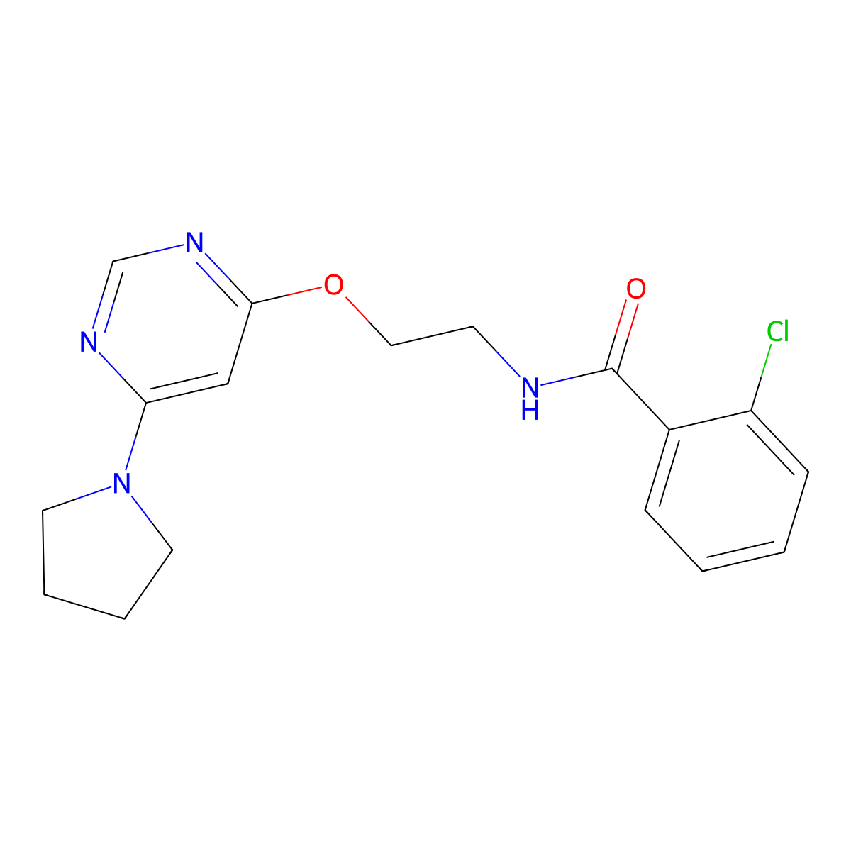 2-chloro-N-(2-{[6-(pyrrolidin-1-yl)pyrimidin-4-yl]oxy}ethyl)benzamide molecular structure, CAS 1203310-50-2