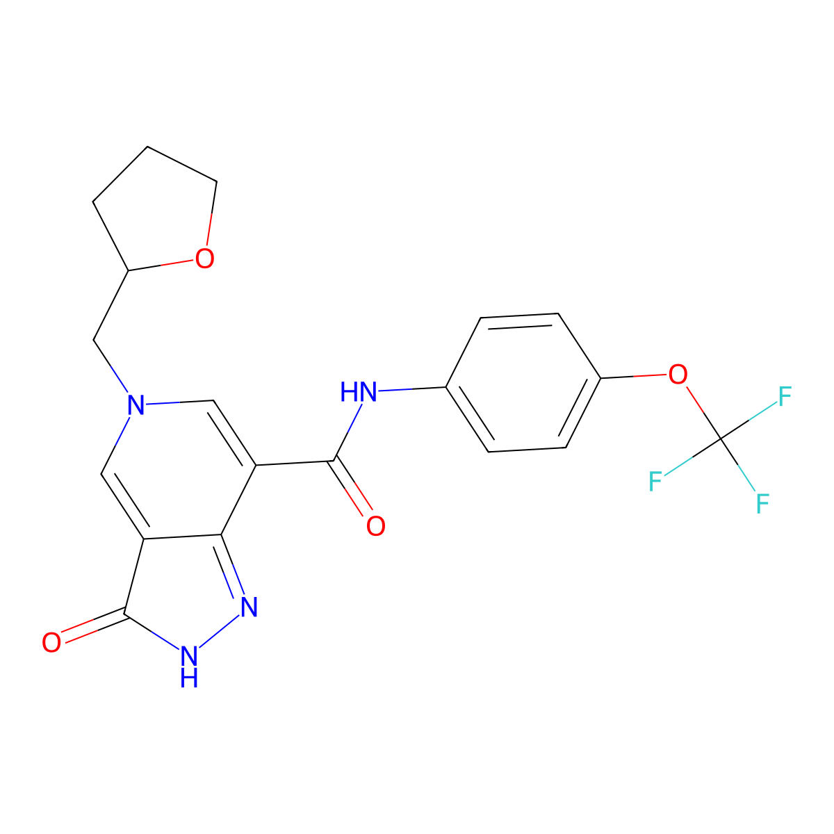3-oxo-5-((tetrahydrofuran-2-yl)methyl)-N-(4-(trifluoromethoxy)phenyl)-3,5-dihydro-2H-pyrazolo[4,3-c]pyridine-7-carboxamide molecular structure, CAS 1203310-87-5