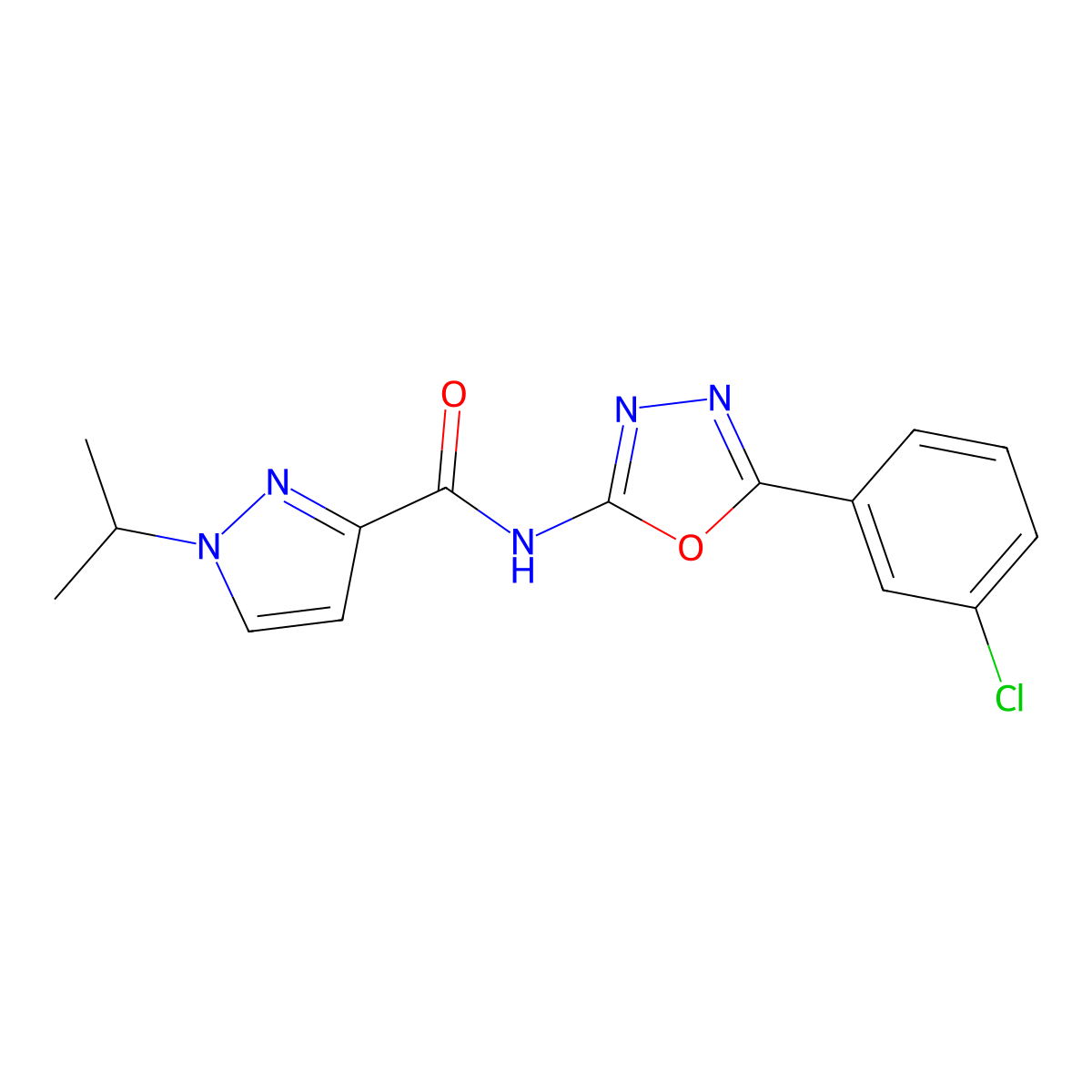 N-(5-(3-chlorophenyl)-1,3,4-oxadiazol-2-yl)-1-isopropyl-1H-pyrazole-3-carboxamide molecular structure, CAS 1203311-99-2