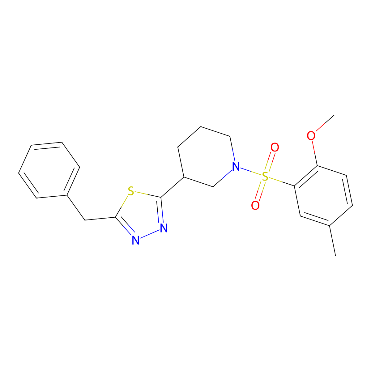 2-Benzyl-5-(1-((2-methoxy-5-methylphenyl)sulfonyl)piperidin-3-yl)-1,3,4-thiadiazole molecular structure, CAS 1203312-98-4
