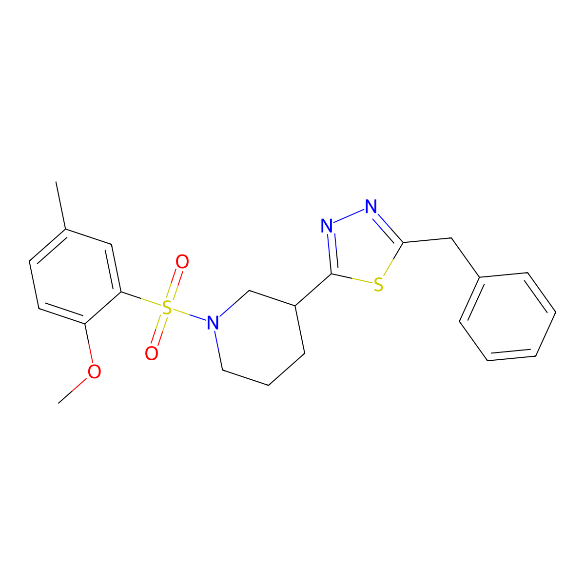 2-Benzyl-5-(1-((2-methoxy-5-methylphenyl)sulfonyl)piperidin-3-yl)-1,3,4-thiadiazole molecular structure, CAS 1203312-98-4