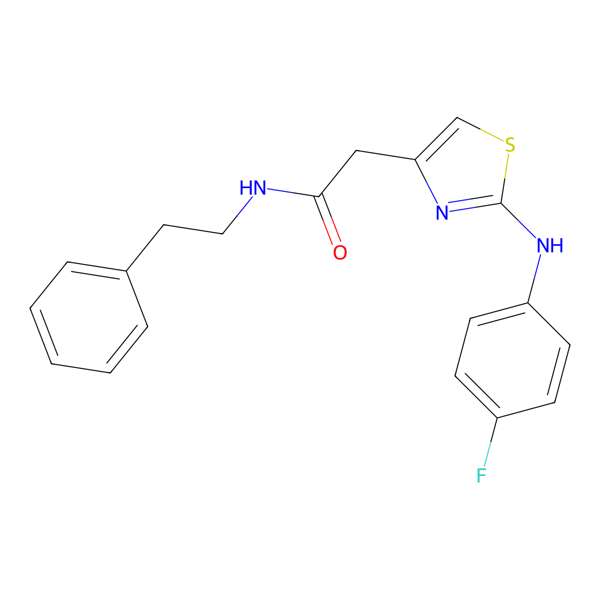 2-(2-((4-fluorophenyl)amino)thiazol-4-yl)-N-phenethylacetamide molecular structure, CAS 1203313-99-8