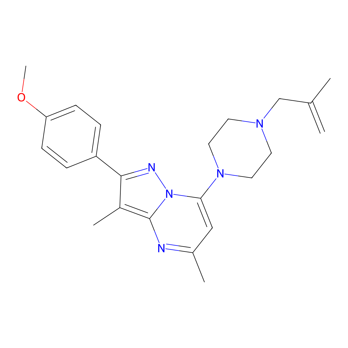 2-(4-Methoxyphenyl)-3,5-dimethyl-7-[4-(2-methylprop-2-en-1-yl)piperazin-1-yl]pyrazolo[1,5-a]pyrimidine molecular structure, CAS 1203315-42-7