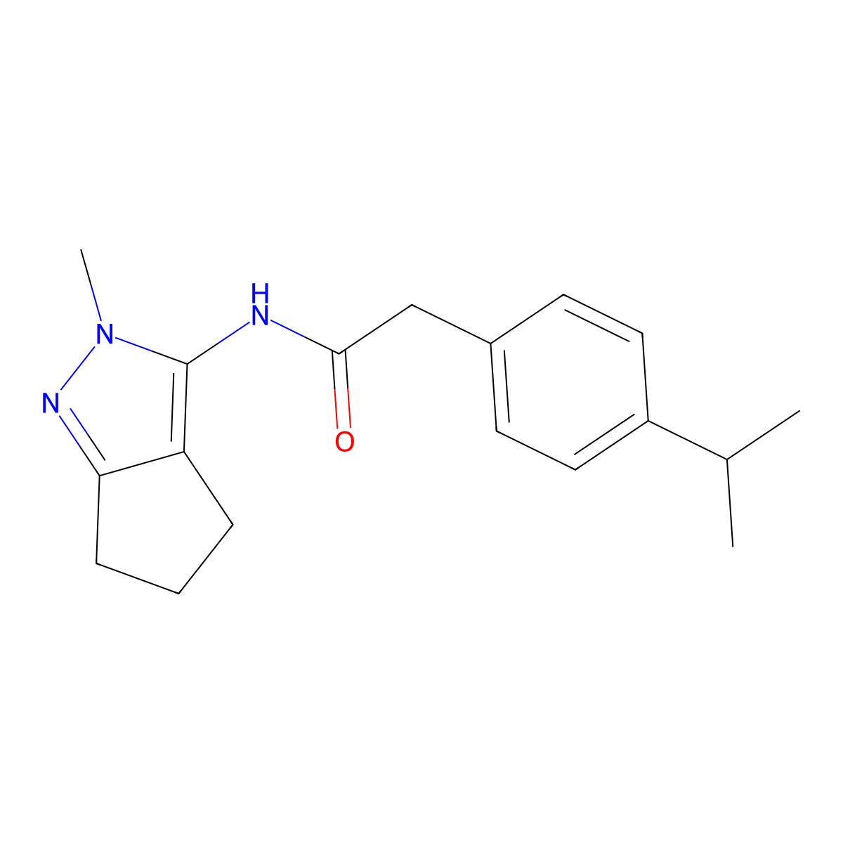 2-(4-isopropylphenyl)-N-(2-methyl-2,4,5,6-tetrahydrocyclopenta[c]pyrazol-3-yl)acetamide molecular structure, CAS 1203315-81-4