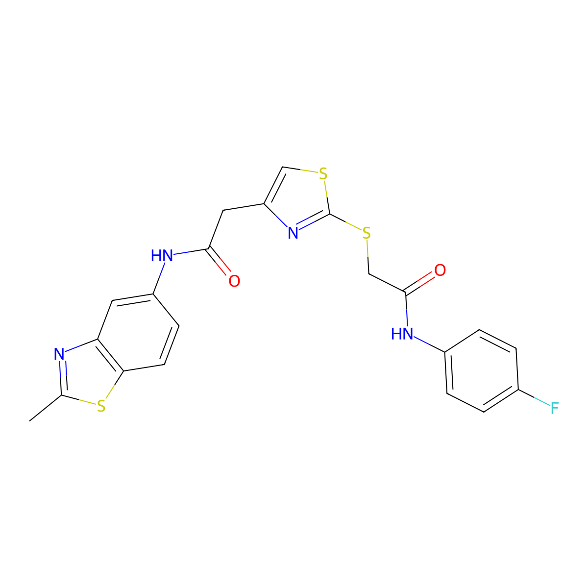 N-(4-fluorophenyl)-2-((4-(2-((2-methylbenzo[d]thiazol-5-yl)amino)-2-oxoethyl)thiazol-2-yl)thio)acetamide molecular structure, CAS 1203317-06-9