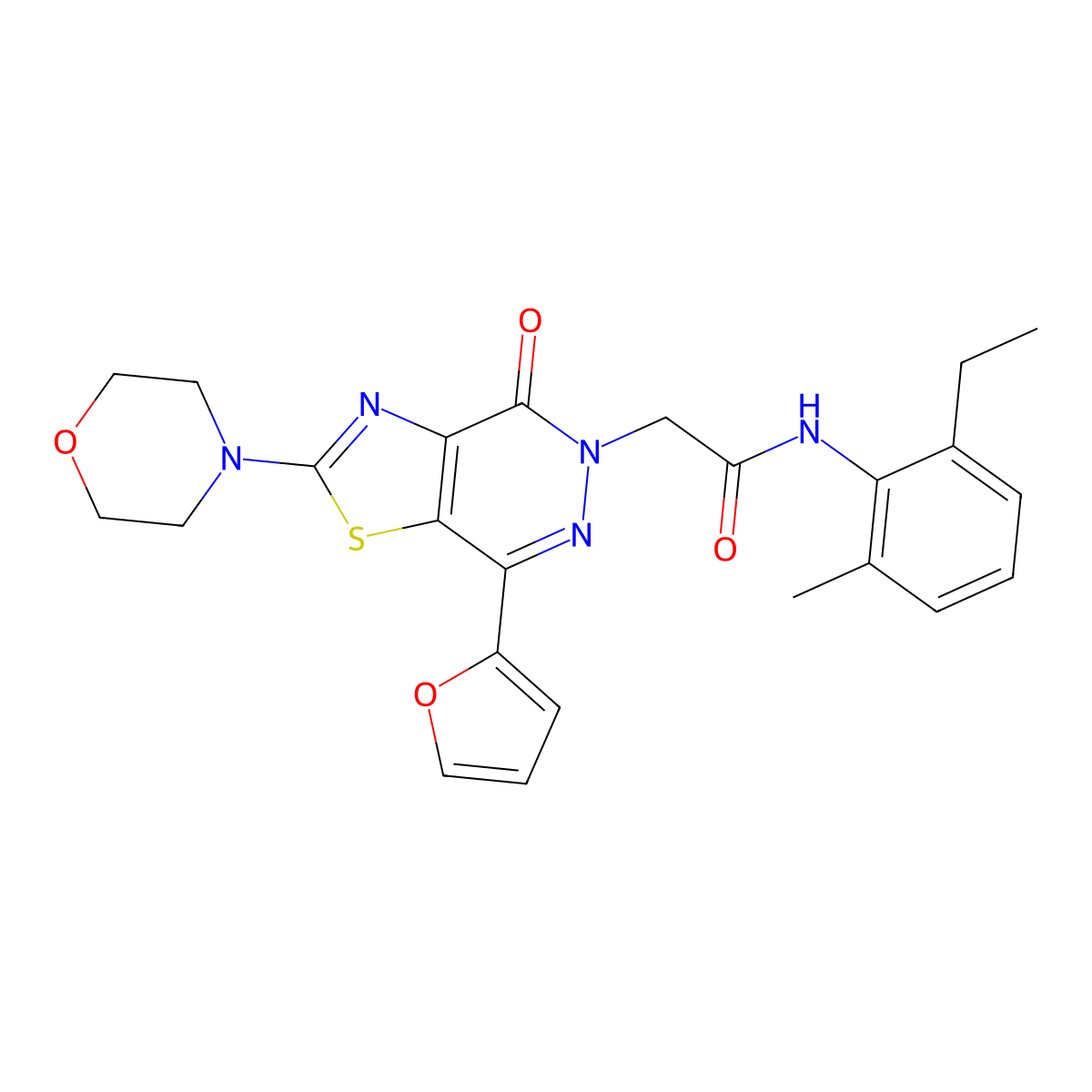 N-(2-ethyl-6-methylphenyl)-2-(7-(furan-2-yl)-2-morpholino-4-oxothiazolo[4,5-d]pyridazin-5(4H)-yl)acetamide molecular structure, CAS 1203317-72-9