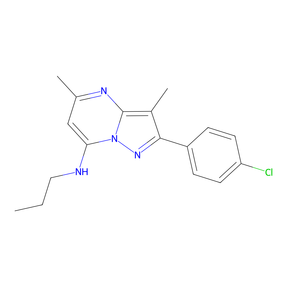 2-(4-chlorophenyl)-3,5-dimethyl-N-propylpyrazolo[1,5-a]pyrimidin-7-amine molecular structure, CAS 1203319-65-6