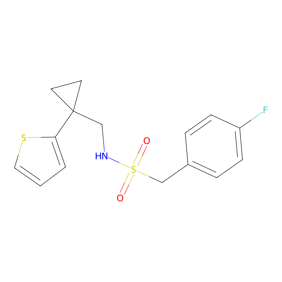 1-(4-fluorophenyl)-N-((1-(thiophen-2-yl)cyclopropyl)methyl)methanesulfonamide molecular structure, CAS 1203320-74-4