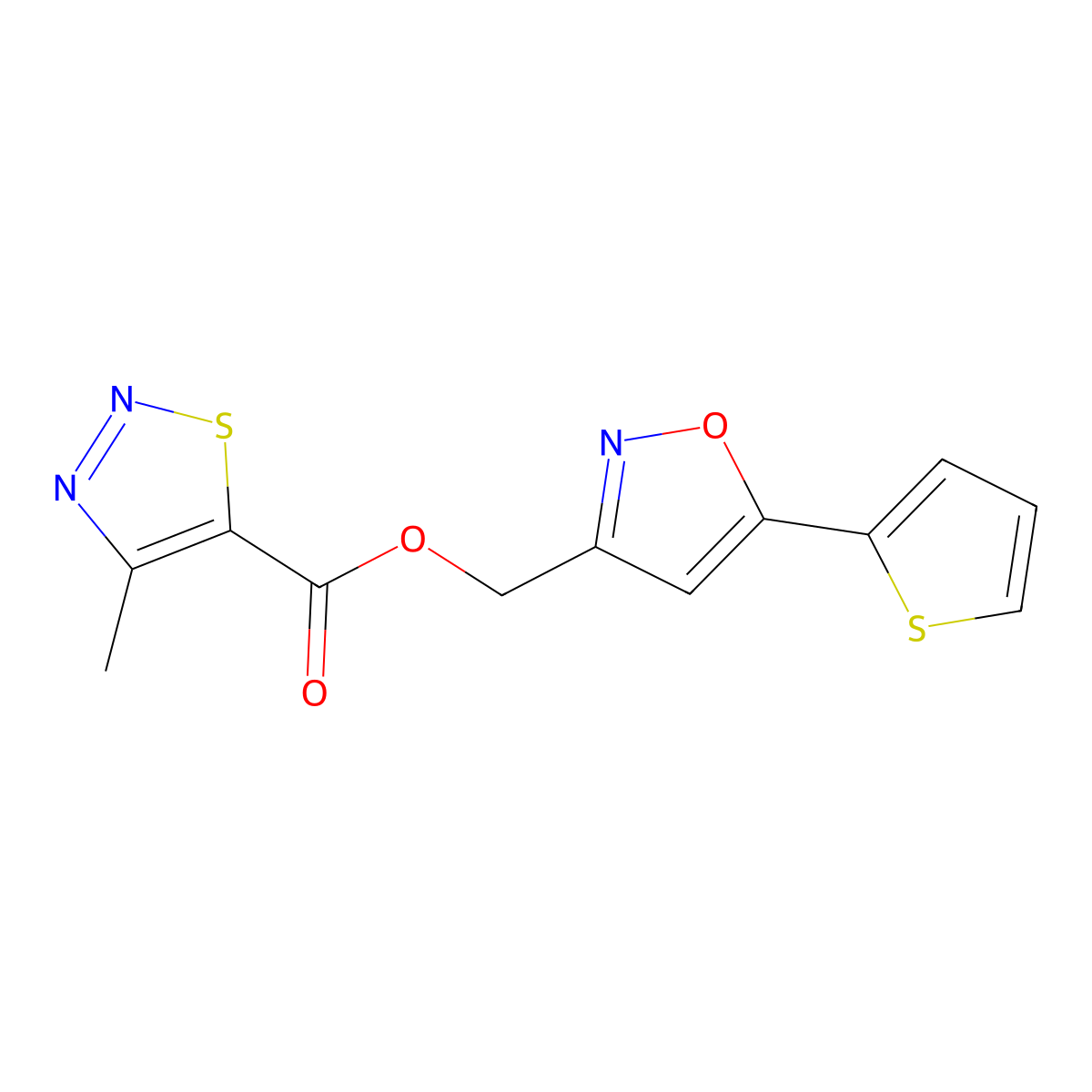 (5-(Thiophen-2-yl)isoxazol-3-yl)methyl 4-methyl-1,2,3-thiadiazole-5-carboxylate molecular structure, CAS 1203322-17-1