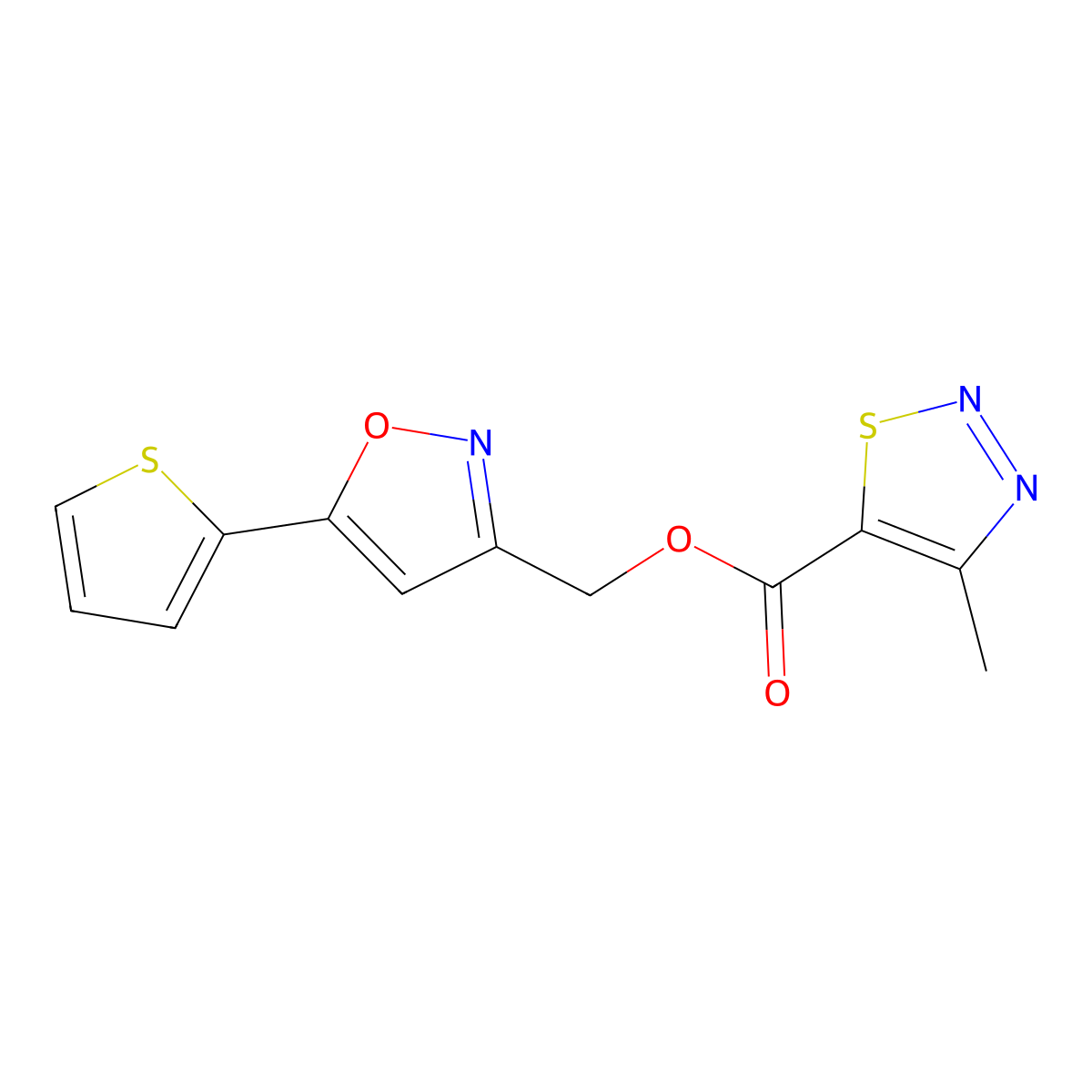 (5-(Thiophen-2-yl)isoxazol-3-yl)methyl 4-methyl-1,2,3-thiadiazole-5-carboxylate molecular structure, CAS 1203322-17-1