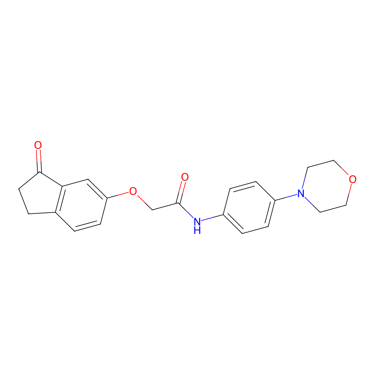 N-(4-morpholinophenyl)-2-((3-oxo-2,3-dihydro-1H-inden-5-yl)oxy)acetamide molecular structure, CAS 1203322-97-7