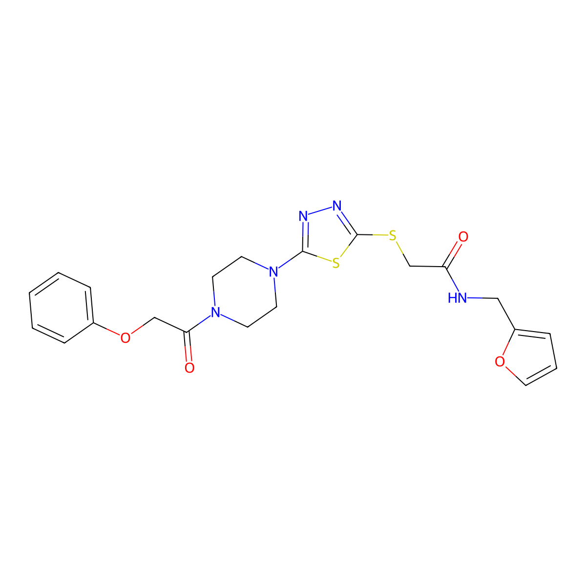 N-(furan-2-ylmethyl)-2-((5-(4-(2-phenoxyacetyl)piperazin-1-yl)-1,3,4-thiadiazol-2-yl)thio)acetamide molecular structure, CAS 1203323-92-5
