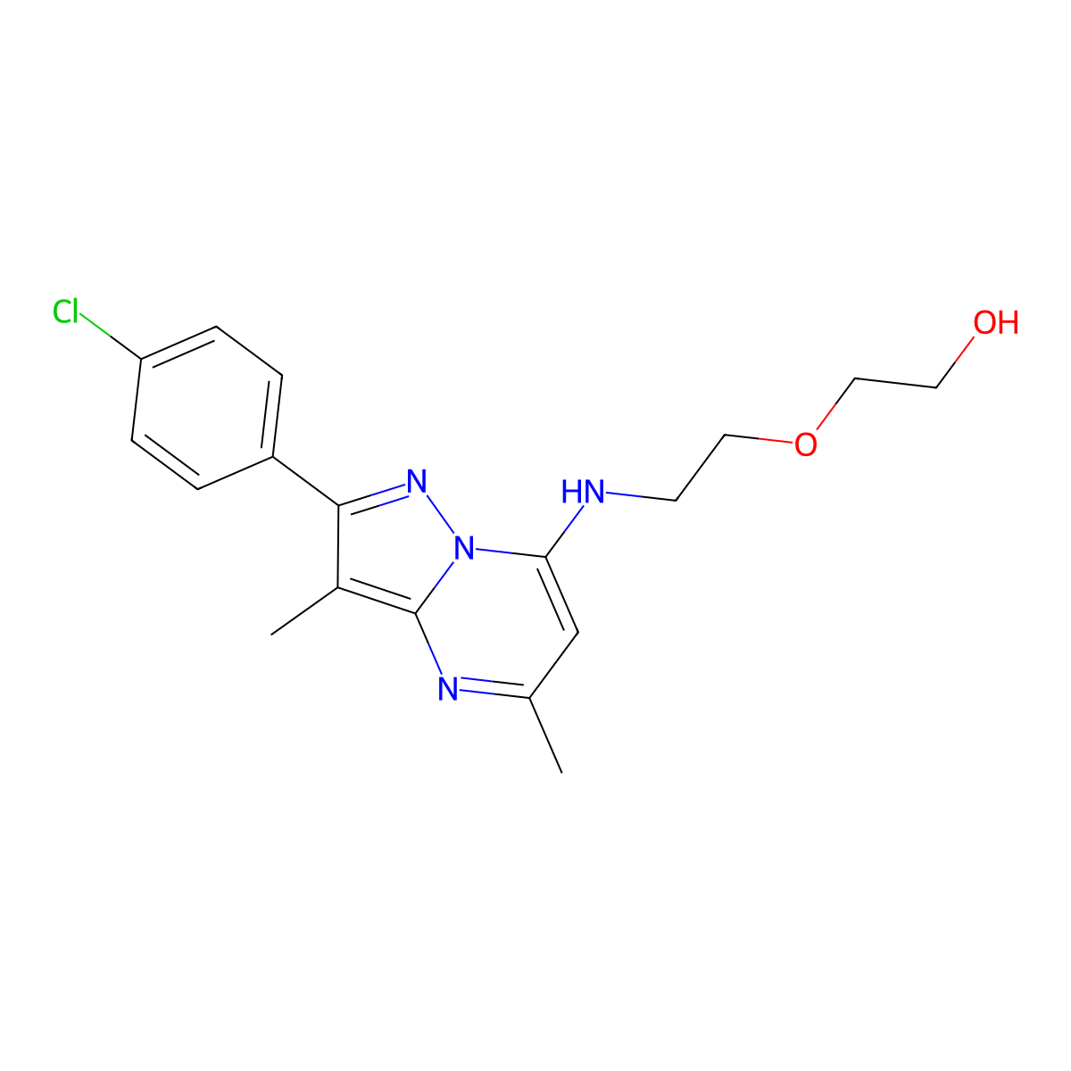2-(2-{[2-(4-Chlorophenyl)-3,5-dimethylpyrazolo[1,5-a]pyrimidin-7-yl]amino}ethoxy)ethanol molecular structure, CAS 1203324-07-5