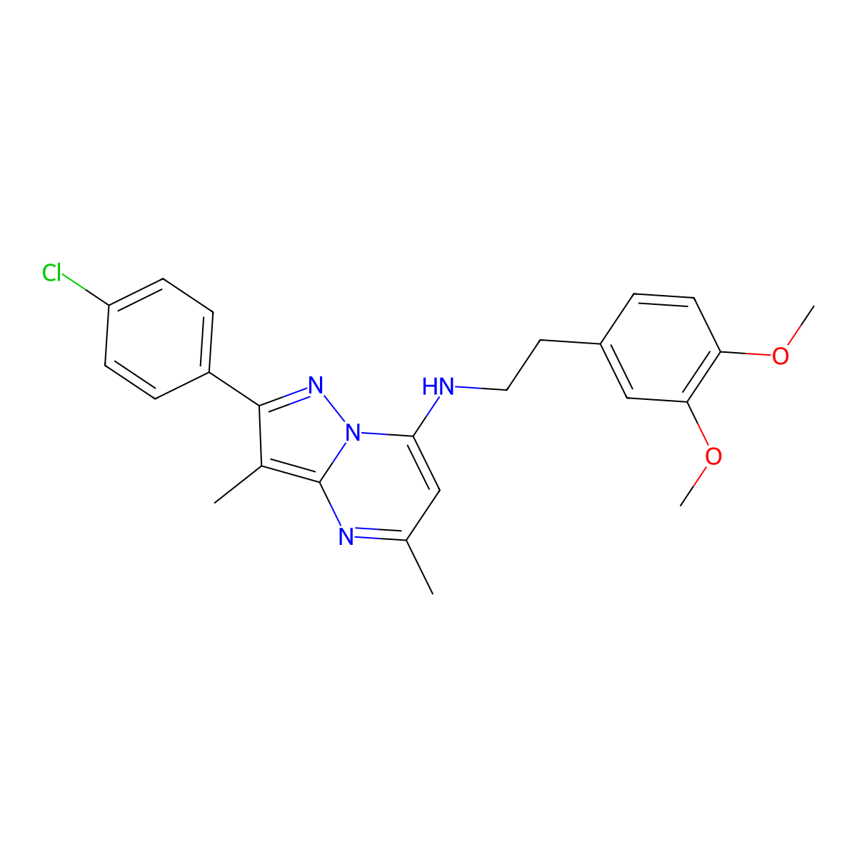 2-(4-chlorophenyl)-N-[2-(3,4-dimethoxyphenyl)ethyl]-3,5-dimethylpyrazolo[1,5-a]pyrimidin-7-amine molecular structure, CAS 1203325-32-9