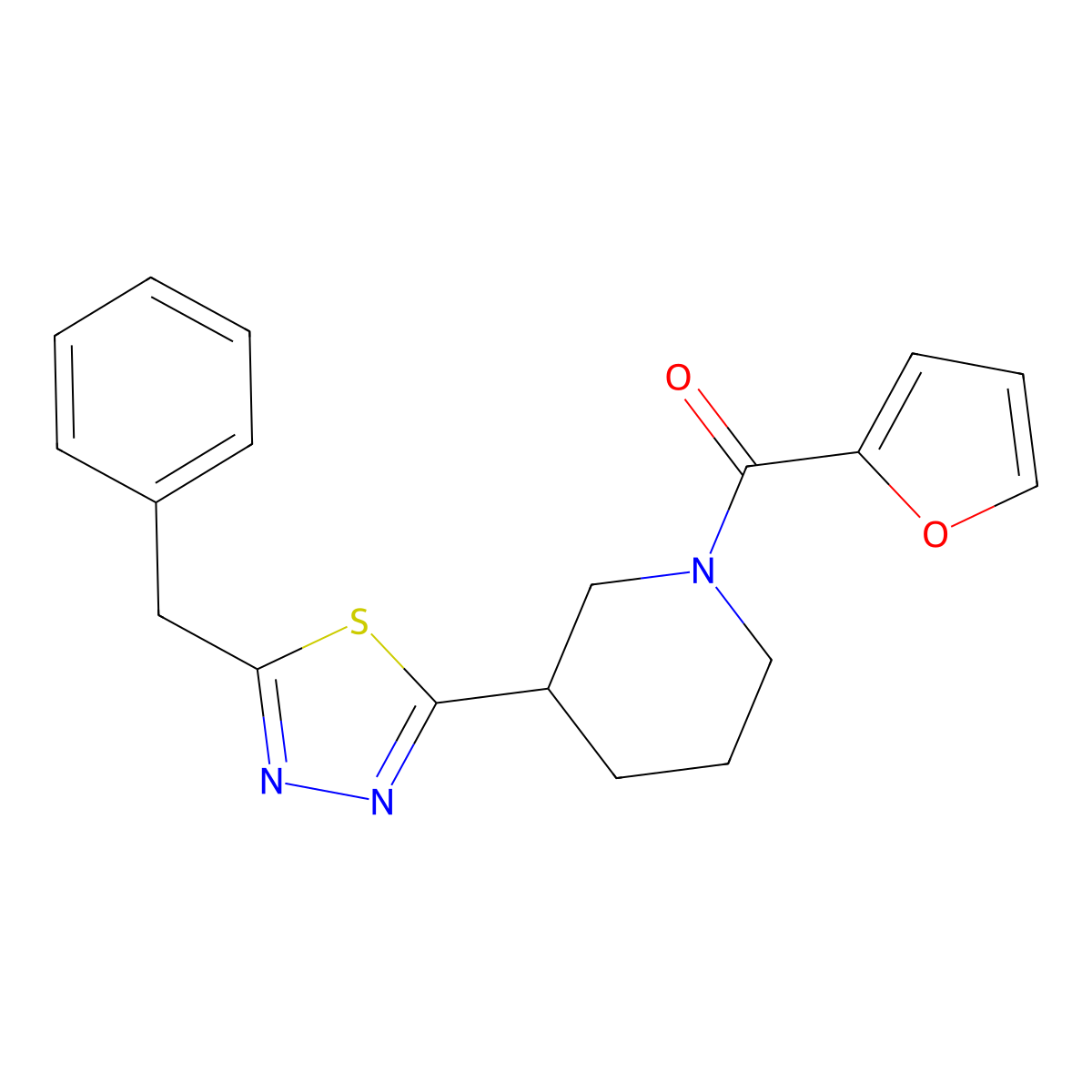 3-(5-Benzyl-1,3,4-thiadiazol-2-yl)-1-(furan-2-carbonyl)piperidine molecular structure, CAS 1203325-65-8