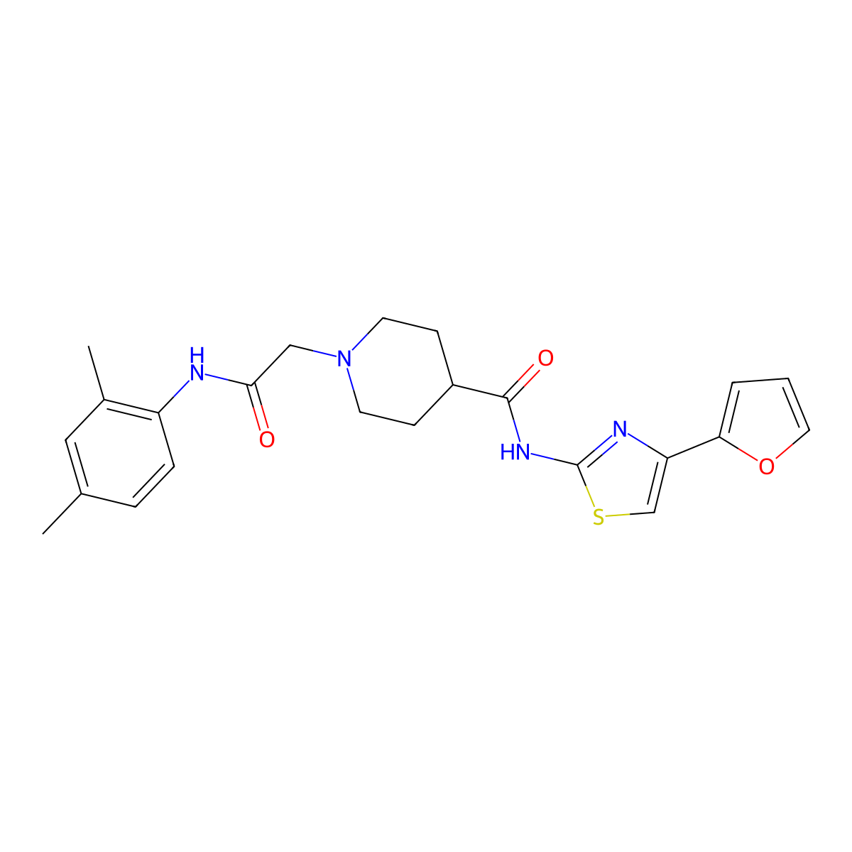 1-(2-((2,4-dimethylphenyl)amino)-2-oxoethyl)-N-(4-(furan-2-yl)thiazol-2-yl)piperidine-4-carboxamide molecular structure, CAS 1203326-38-8