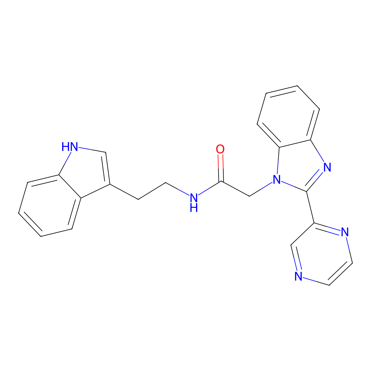 N-(2-(1H-indol-3-yl)ethyl)-2-(2-(pyrazin-2-yl)-1H-benzo[d]imidazol-1-yl)acetamide molecular structure, CAS 1203329-58-1