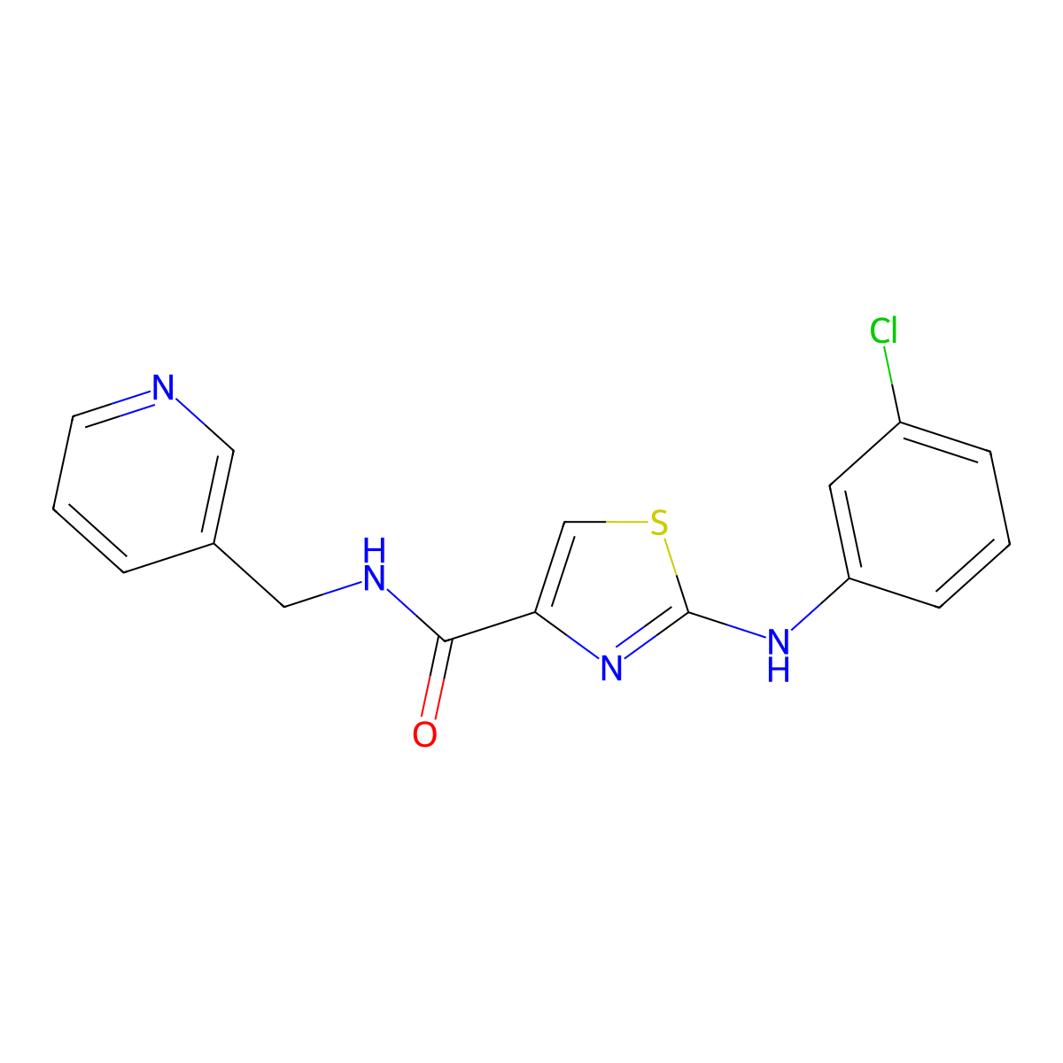 2-((3-chlorophenyl)amino)-N-(pyridin-3-ylmethyl)thiazole-4-carboxamide molecular structure, CAS 1203330-76-0