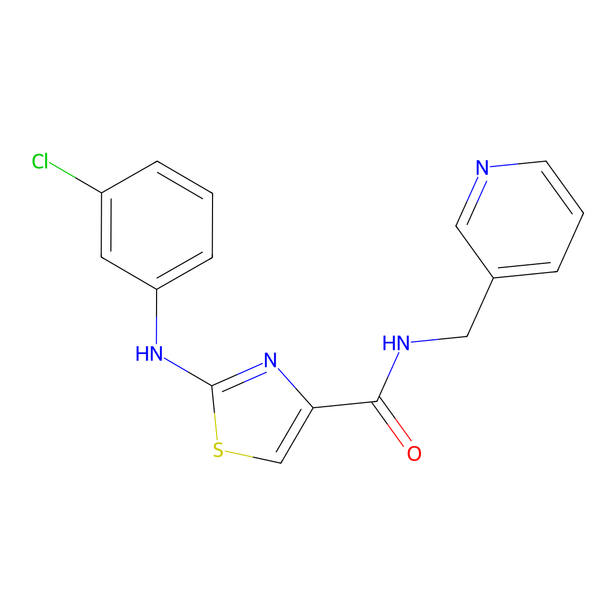 2-((3-chlorophenyl)amino)-N-(pyridin-3-ylmethyl)thiazole-4-carboxamide molecular structure, CAS 1203330-76-0