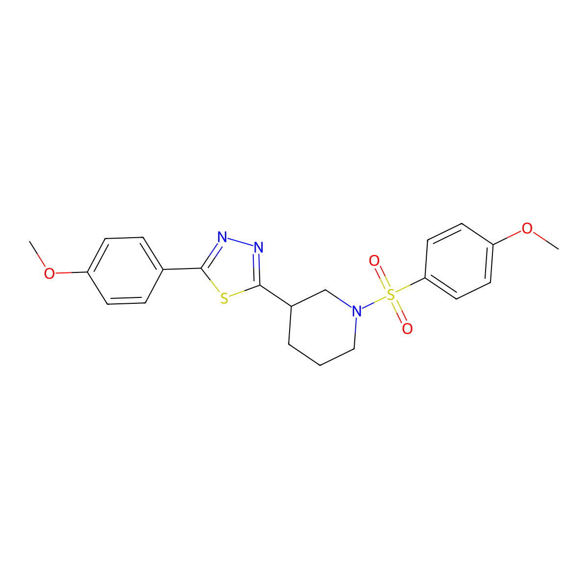 2-(4-Methoxyphenyl)-5-(1-((4-methoxyphenyl)sulfonyl)piperidin-3-yl)-1,3,4-thiadiazole molecular structure, CAS 1203331-43-4