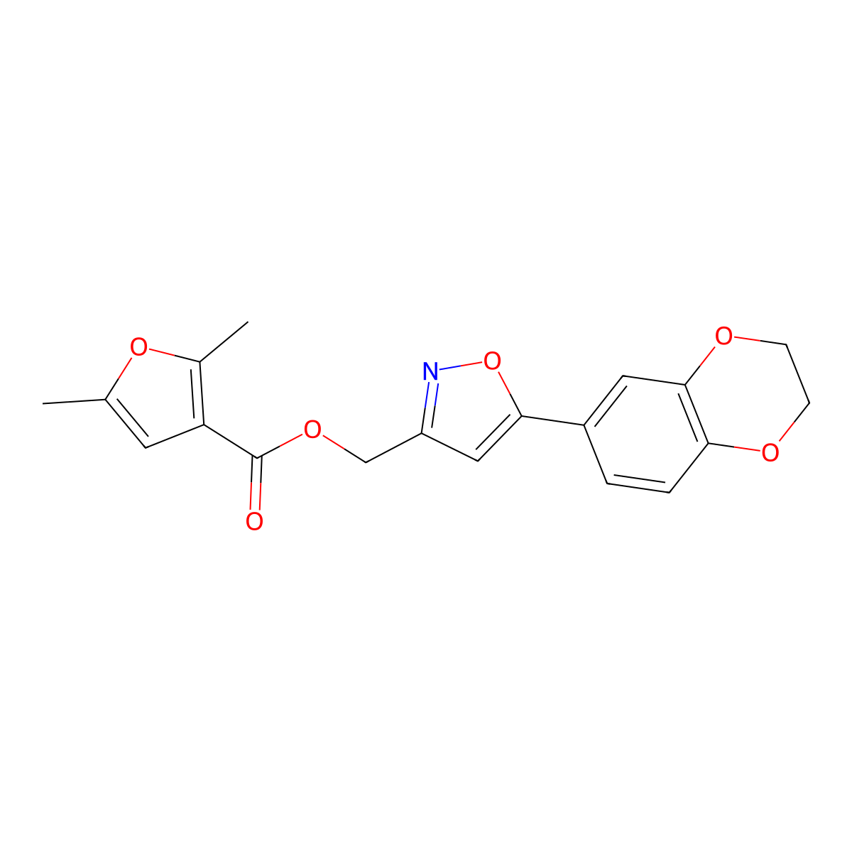 (5-(2,3-Dihydrobenzo[b][1,4]dioxin-6-yl)isoxazol-3-yl)methyl 2,5-dimethylfuran-3-carboxylate molecular structure, CAS 1203332-12-0