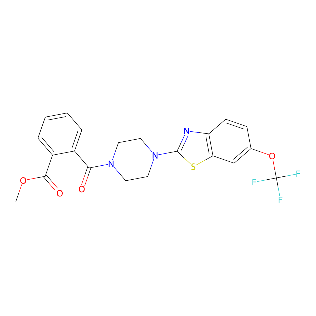 Methyl 2-(4-(6-(trifluoromethoxy)benzo[d]thiazol-2-yl)piperazine-1-carbonyl)benzoate molecular structure, CAS 1203332-82-4