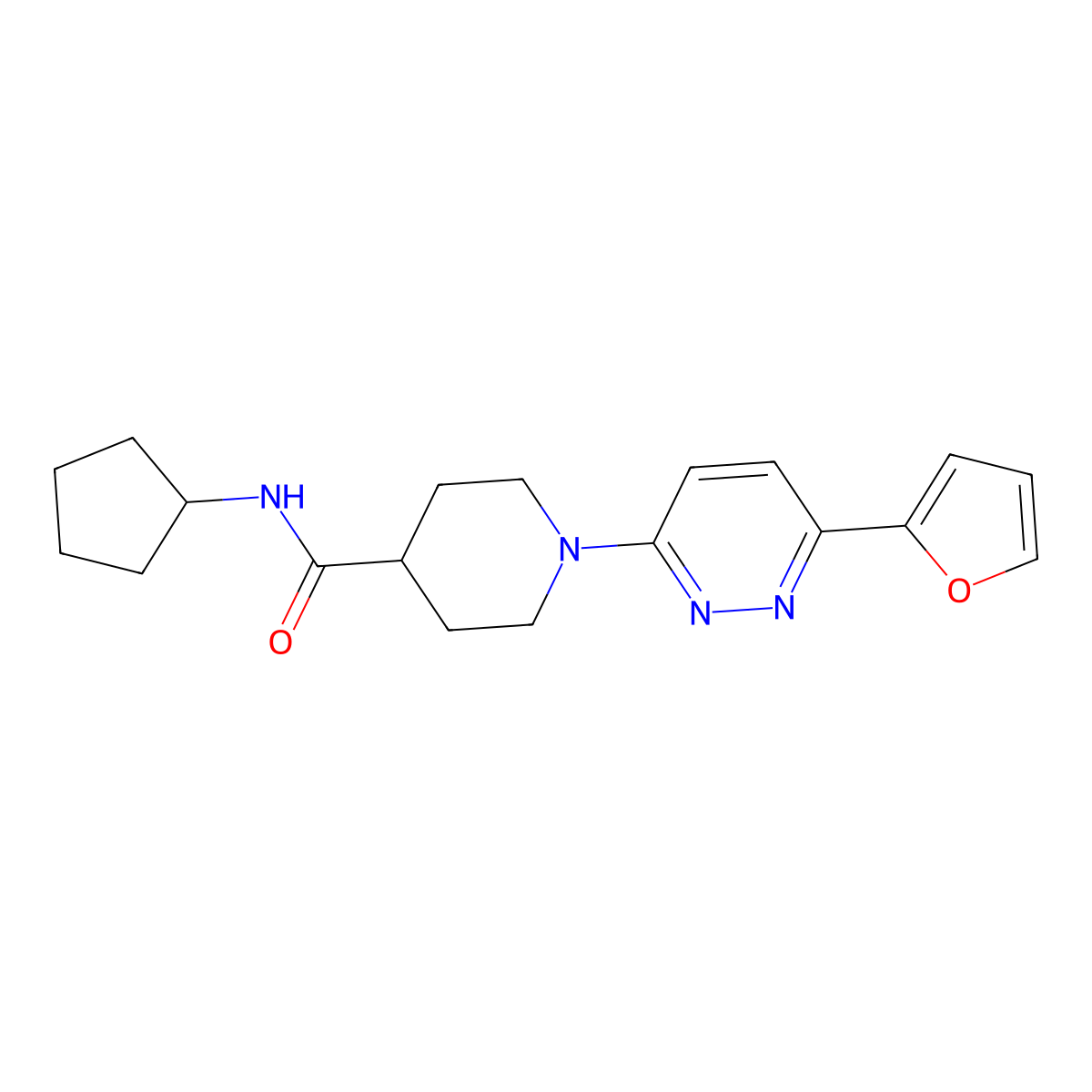 N-cyclopentyl-1-[6-(furan-2-yl)pyridazin-3-yl]piperidine-4-carboxamide molecular structure, CAS 1203332-98-2