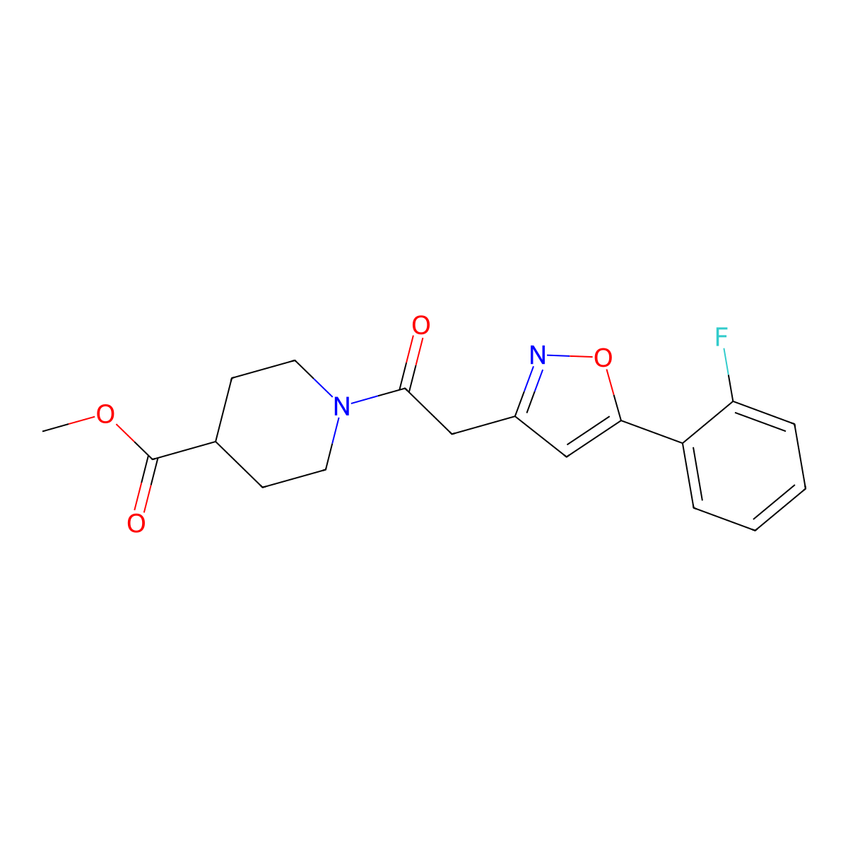 Methyl 1-(2-(5-(2-fluorophenyl)isoxazol-3-yl)acetyl)piperidine-4-carboxylate molecular structure, CAS 1203333-04-3