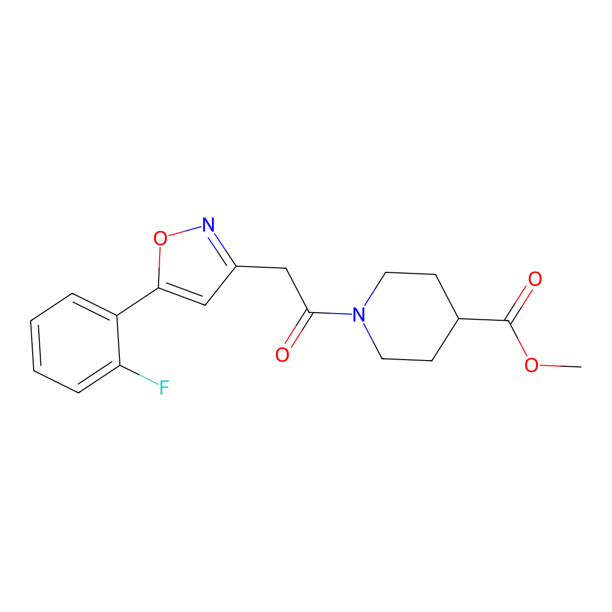 Methyl 1-(2-(5-(2-fluorophenyl)isoxazol-3-yl)acetyl)piperidine-4-carboxylate molecular structure, CAS 1203333-04-3