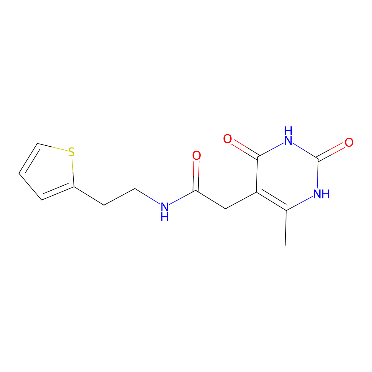 2-(6-methyl-2,4-dioxo-1,2,3,4-tetrahydropyrimidin-5-yl)-N-(2-(thiophen-2-yl)ethyl)acetamide molecular structure, CAS 1203333-23-6